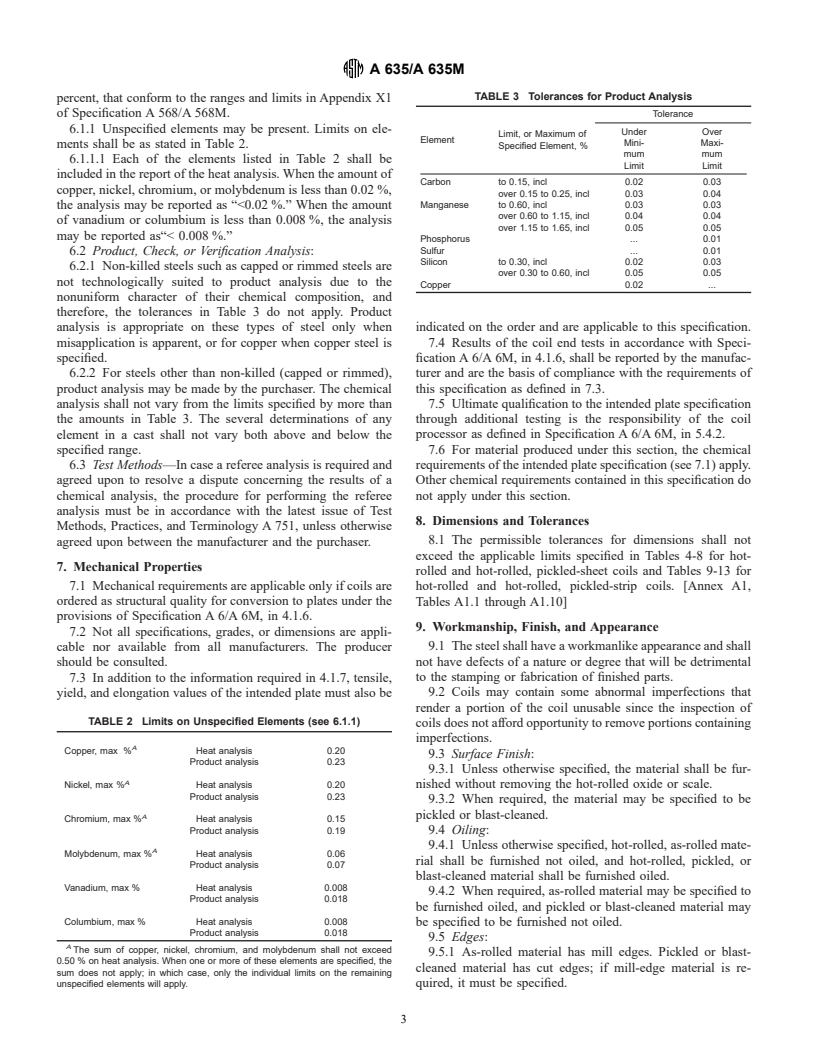 ASTM A635/A635M-00 - Specification for Steel, Sheet and Strip, Heavy-Thickness Coils, Carbon, Commercial Steel, Drawing Steel, Structural, High-Strength Low-Alloy, and High-Strength Low-Alloy with Improved Formability, Hot-Rolled, General Requirements