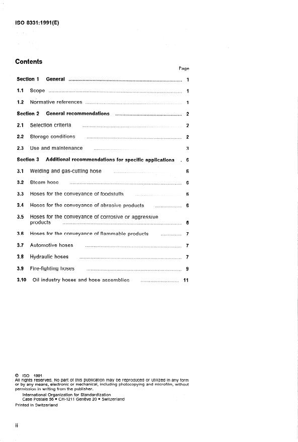 ISO 8331:1991 ISO 8331:1991 - Rubber and plastics hoses and hose assemblies -- Guide to selection, storage, use and maintenance - Page 2 preview