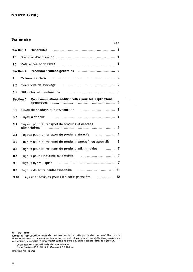 ISO 8331:1991 ISO 8331:1991 - Tuyaux et flexibles en caoutchouc et en plastique -- Guide technique pour la sélection, le stockage, l'utilisation et la maintenance - Page 2 preview