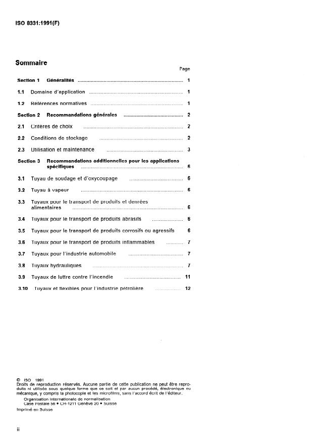 ISO 8331:1991 ISO 8331:1991 - Tuyaux et flexibles en caoutchouc et en plastique -- Guide technique pour la sélection, le stockage, l'utilisation et la maintenance - Page 2 preview