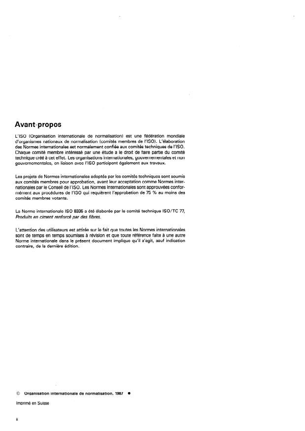 ISO 8335:1987 ISO 8335:1987 - Panneaux de particules a liant ciment -- Panneaux en ciment Portland ou équivalent renforcé par des particules fibreuses de bois - Page 2 preview