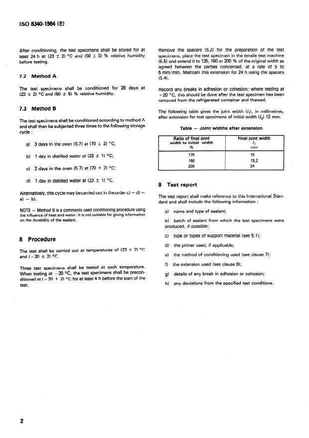 ISO 8340:1984 ISO 8340:1984 - Building construction -- Jointing products -- Sealants -- Determination of tensile properties at maintained extension - Page 4 preview
