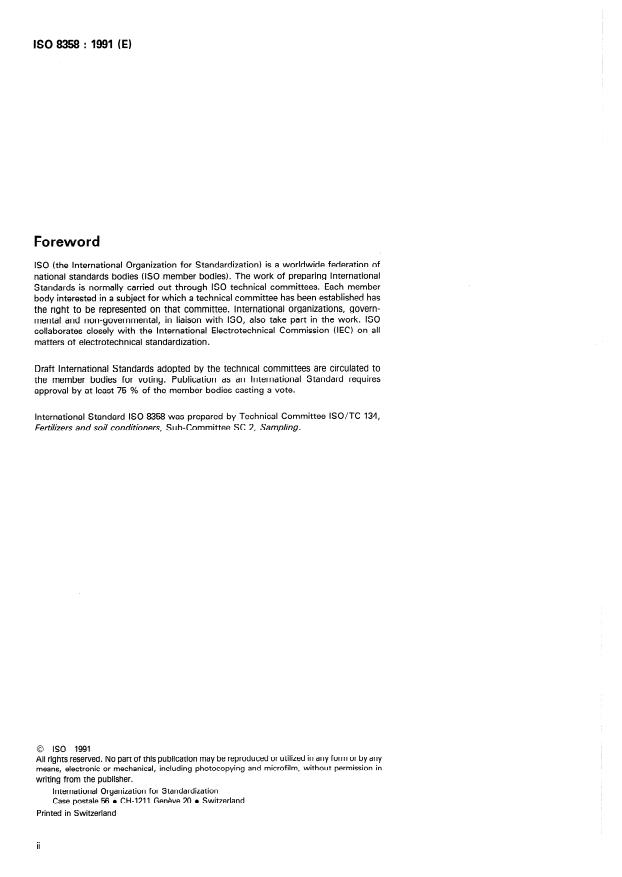 ISO 8358:1991 ISO 8358:1991 - Solid fertilizers -- Preparation of samples for chemical and physical analysis - Page 2 preview