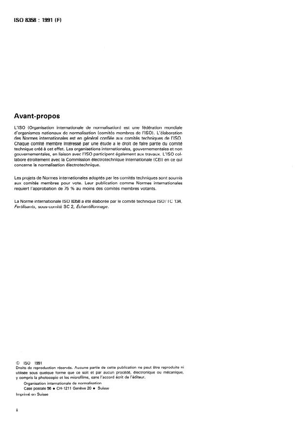 ISO 8358:1991 ISO 8358:1991 - Matieres fertilisantes solides -- Préparation des échantillons pour analyse chimique et physique - Page 2 preview
