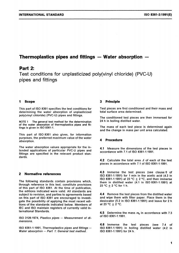 ISO 8361-2:1991 - Thermoplastics pipes and fittings -- Water absorption