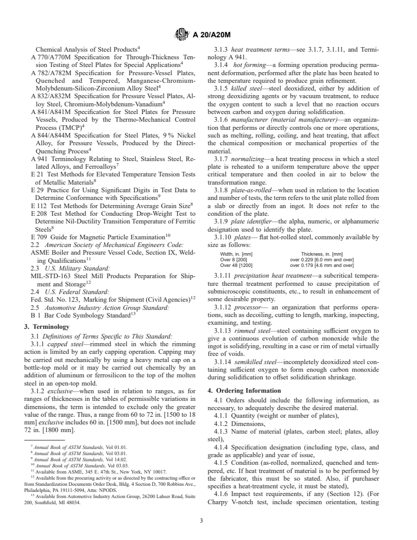 ASTM A20/A20M-01a - Standard Specification for General Requirements for Steel Plates for Pressure Vessels