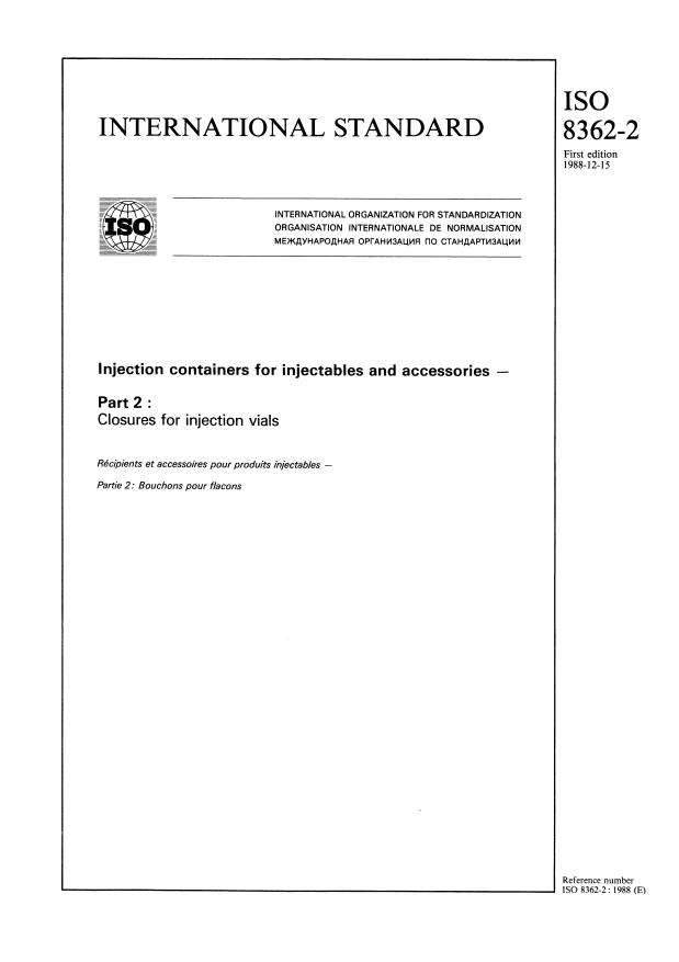 ISO 8362-2:1988 - Injection containers for injectables and accessories