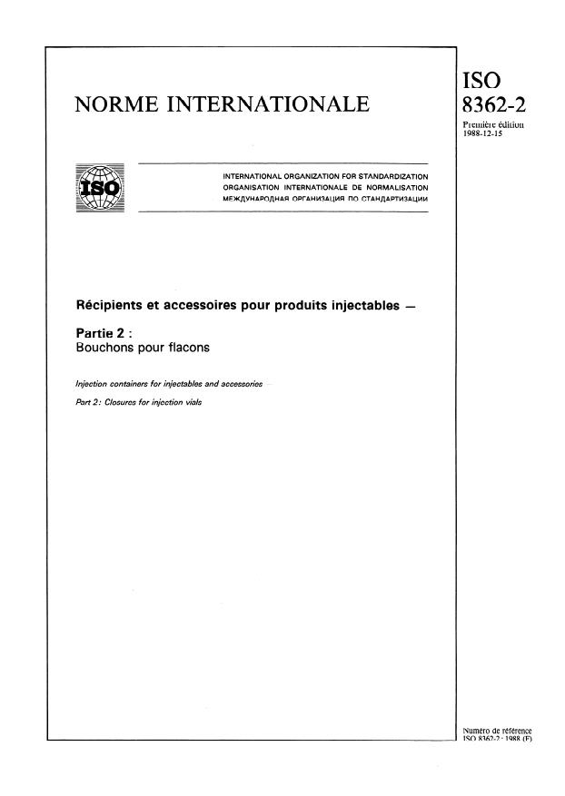 ISO 8362-2:1988 - Récipients et accessoires pour produits injectables