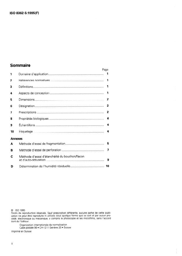 ISO 8362-5:1995 ISO 8362-5:1995 - Récipients et accessoires pour produits injectables - Page 2 preview