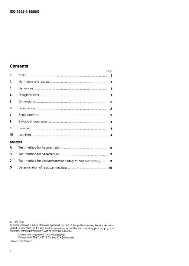 ISO 8362-5:1995 ISO 8362-5:1995 - Injection containers for injectables and accessories - Page 2 preview