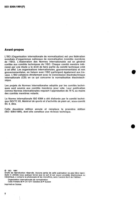 ISO 8364:1991 ISO 8364:1991 - Skis et fixations de skis alpins -- Zone de montage de la fixation -- Exigences de tenue et méthodes d'essai - Page 2 preview