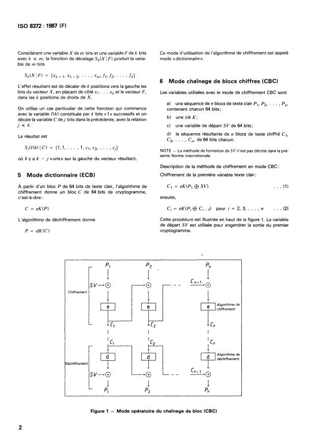 ISO 8372:1987 ISO 8372:1987 - Traitement de l'information -- Modes opératoires d'un algorithme de chiffrement par blocs de 64 bits - Page 4 preview