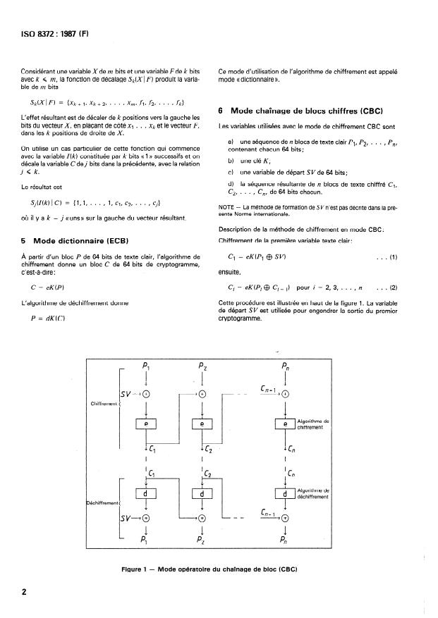 ISO 8372:1987 ISO 8372:1987 - Traitement de l'information -- Modes opératoires d'un algorithme de chiffrement par blocs de 64 bits - Page 4 preview