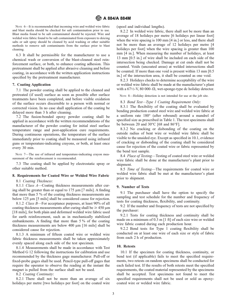 ASTM A884/A884M-00 - Standard Specification for Epoxy-Coated Steel Wire and Welded Wire Fabric for Reinforcement