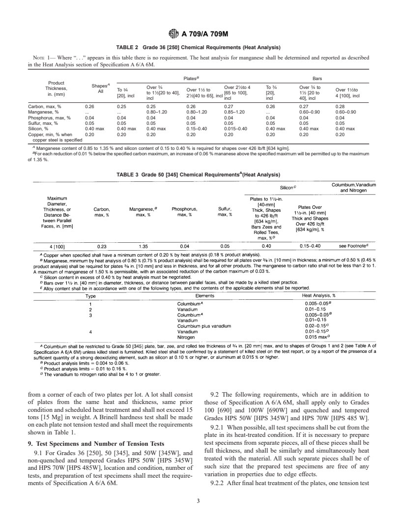 ASTM A709/A709M-01 - Standard Specification for Carbon and High-Strength Low-Alloy Structural Steel Shapes, Plates, and Bars and Quenched-and-Tempered Alloy Structural Steel Plates for Bridges