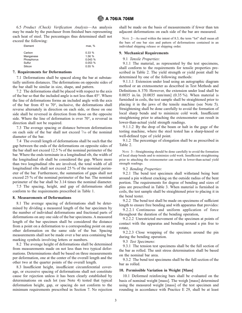 ASTM A706/A706M-00 - Standard Specification for Low-Alloy Steel Deformed and Plain Bars for Concrete Reinforcement