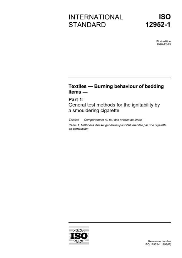 ISO 12952-1:1998 - Textiles -- Burning behaviour of bedding items