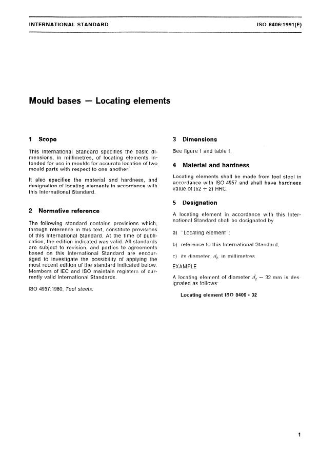 ISO 8406:1991 - Mould bases -- Locating elements