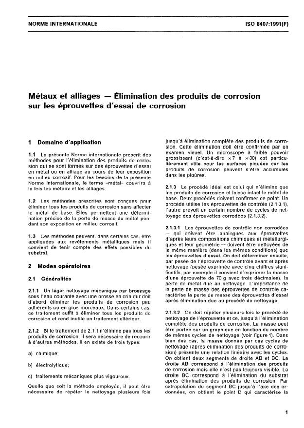 ISO 8407:1991 - Métaux et alliages -- Élimination des produits de corrosion sur les éprouvettes d'essai de corrosion