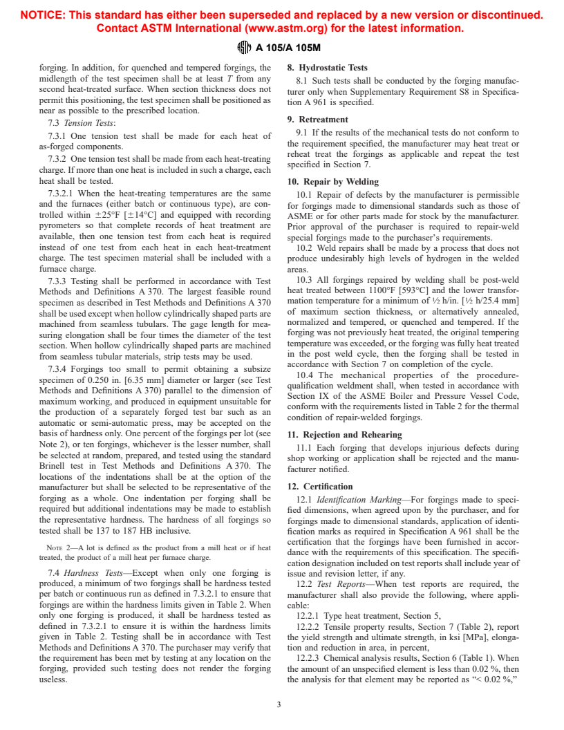 ASTM A105/A105M-01 - Standard Specification for Carbon Steel Forgings for Piping Applications