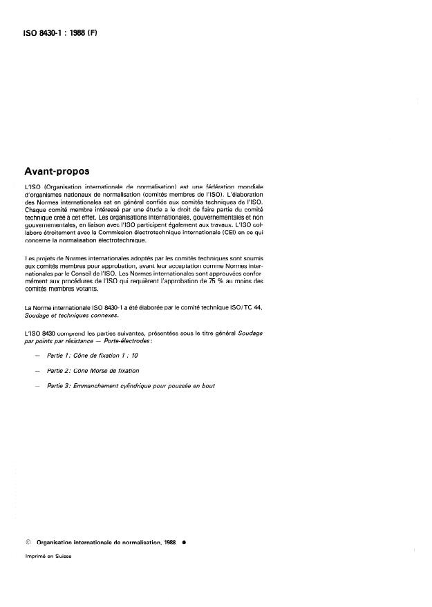 ISO 8430-1:1988 ISO 8430-1:1988 - Soudage par points par résistance -- Porte- électrodes - Page 2 preview