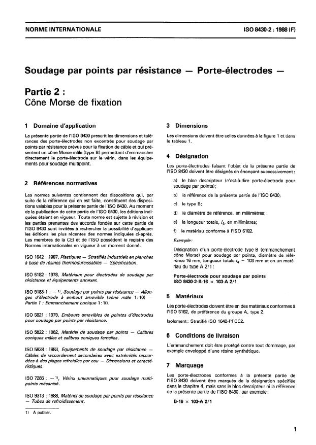 ISO 8430-2:1988 - Soudage par points par résistance -- Porte- électrodes