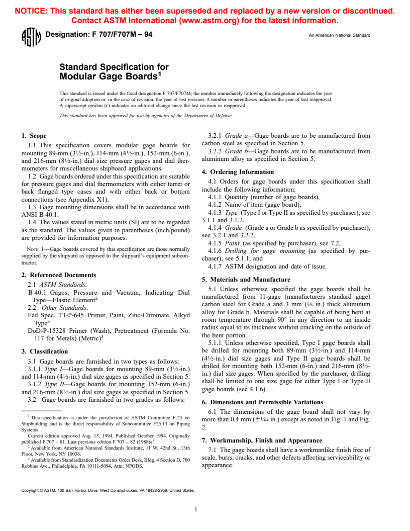 ASTM F707/F707M-94 - Standard Specification for Modular Gage Boards