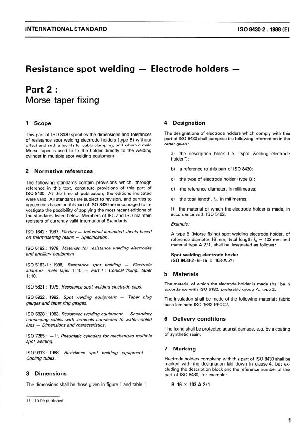 ISO 8430-2:1988 - Resistance spot welding -- Electrode holders