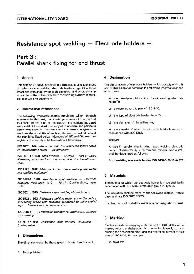 ISO 8430-3:1988 - Resistance spot welding -- Electrode holders