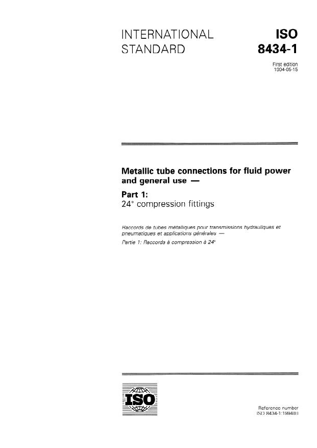 ISO 8434-1:1994 - Metallic tube connections for fluid power and general use