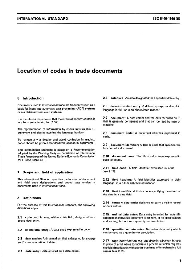 ISO 8440:1986 - Location of codes in trade documents