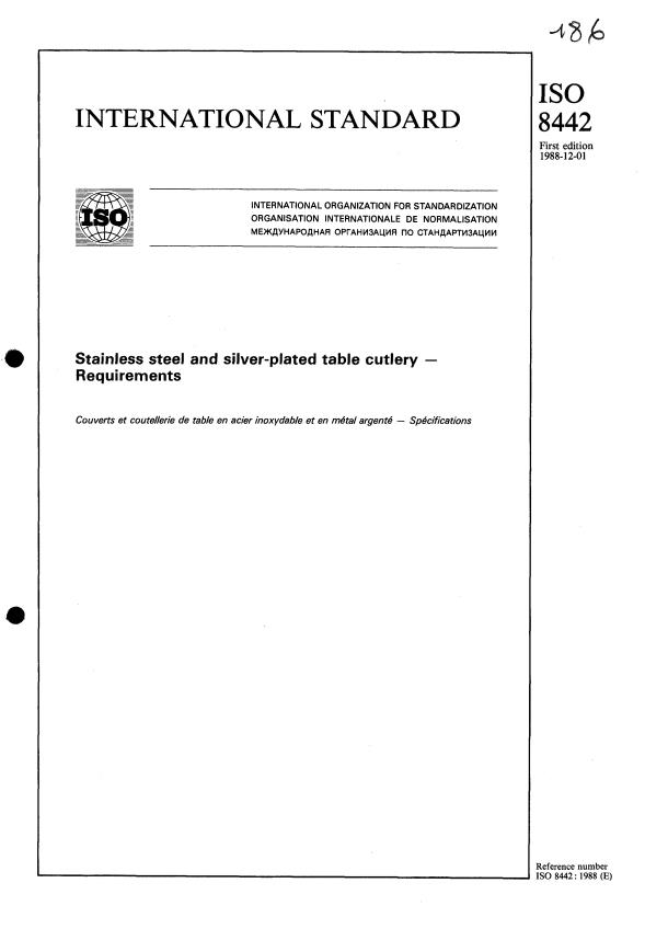 ISO 8442:1988 - Stainless steel and silver-plated table cutlery -- Requirements