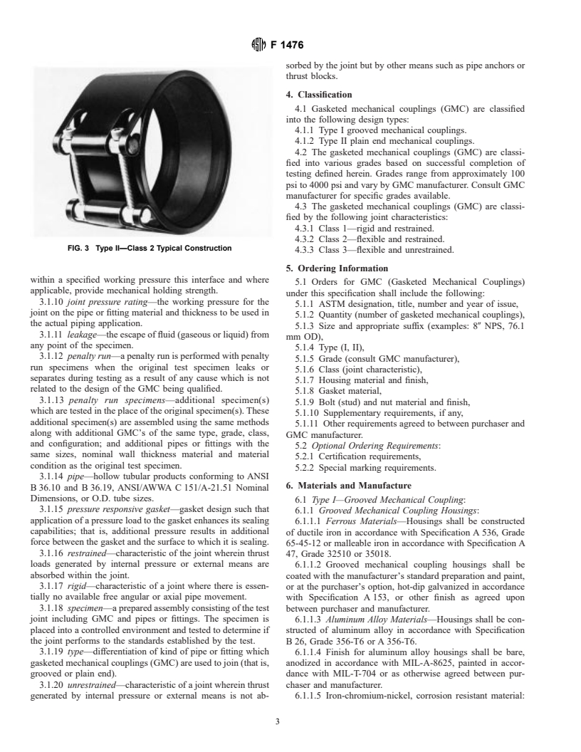 ASTM F1476-95a - Standard Specification for Performance of Gasketed Mechanical Couplings for Use in Piping Applications