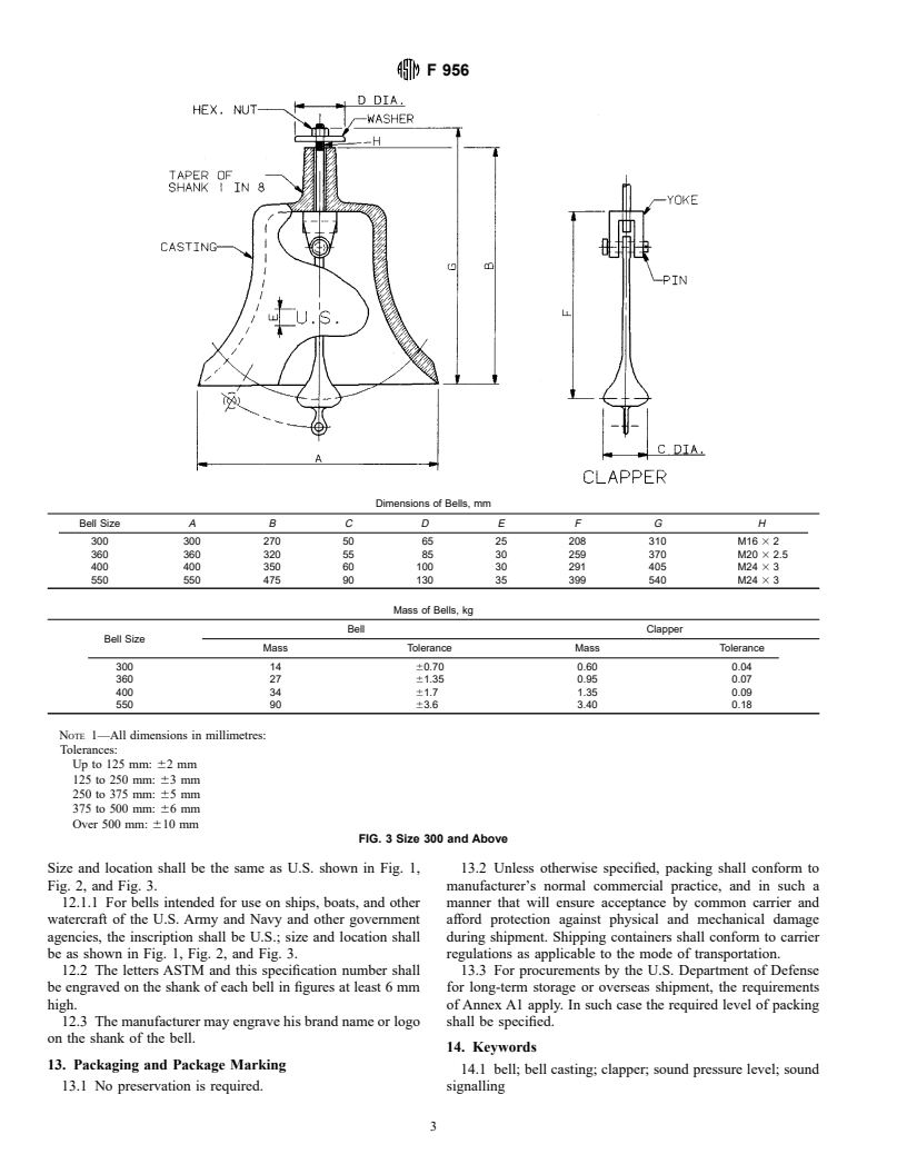 ASTM F956-91(1996) - Standard Specification for Bell, Cast, Sound Signalling