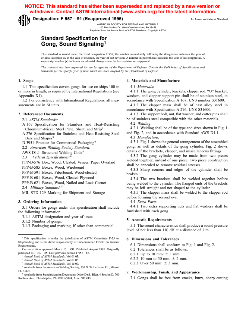 ASTM F957-91(1996) - Standard Specification for Gong, Sound Signaling