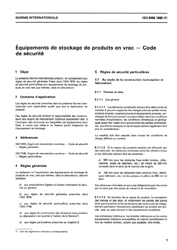 ISO 8456:1985 - Equipements de stockage de produits en vrac -- Code de sécurité