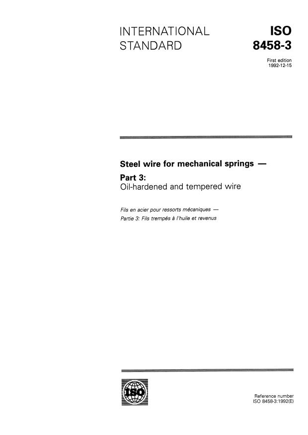 ISO 8458-3:1992 - Steel wire for mechanical springs