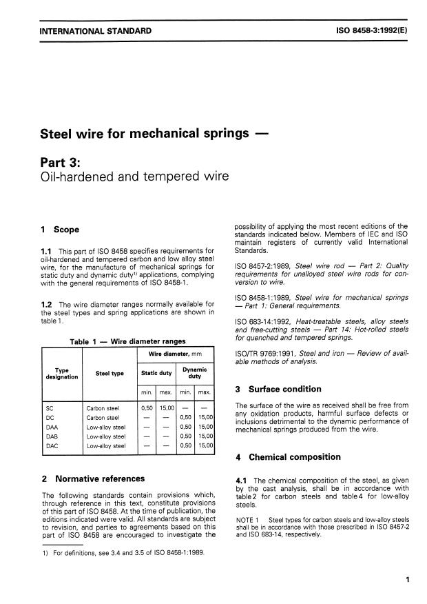 ISO 8458-3:1992 - Steel wire for mechanical springs
