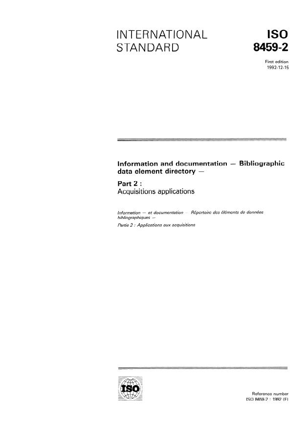 ISO 8459-2:1992 - Information and documentation -- Bibliographic data element directory