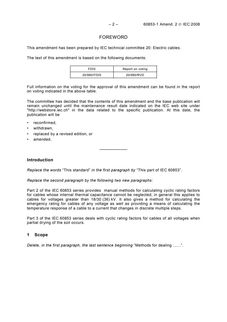 IEC 60853-1:1985/AMD2:2008 IEC 60853-1:1985/AMD2:2008 - Amendment 2 - Calculation of the cyclic and emergency current rating of cables - Part 1: Cyclic rating factor for cables up to and including 18/30 (36) kV - Page 4 preview
