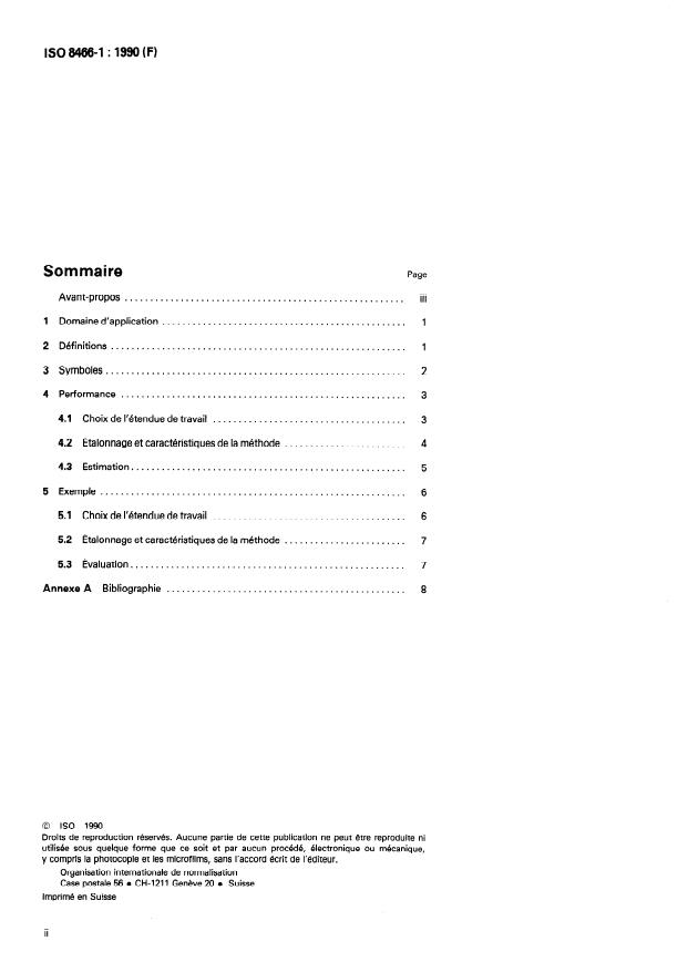 ISO 8466-1:1990 ISO 8466-1:1990 - Qualité de l'eau -- Étalonnage et évaluation des méthodes d'analyse et estimation des caracteres de performance - Page 2 preview