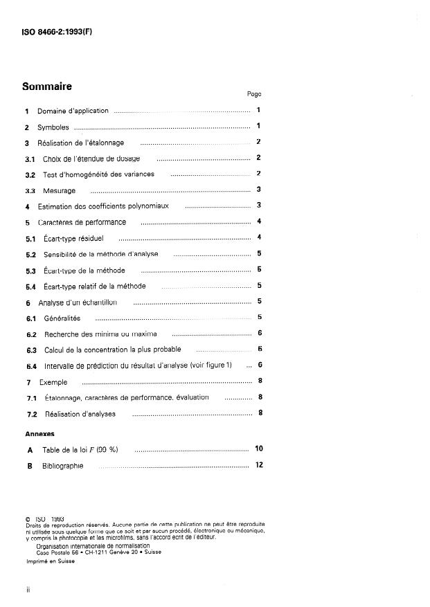 ISO 8466-2:1993 ISO 8466-2:1993 - Qualité de l'eau -- Étalonnage et évaluation des méthodes d'analyse et estimation des caracteres de performance - Page 2 preview