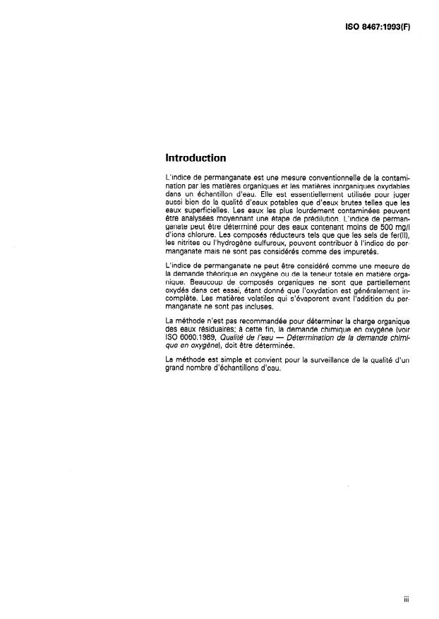 ISO 8467:1993 - Qualité de l'eau -- Détermination de l'indice de permanganate