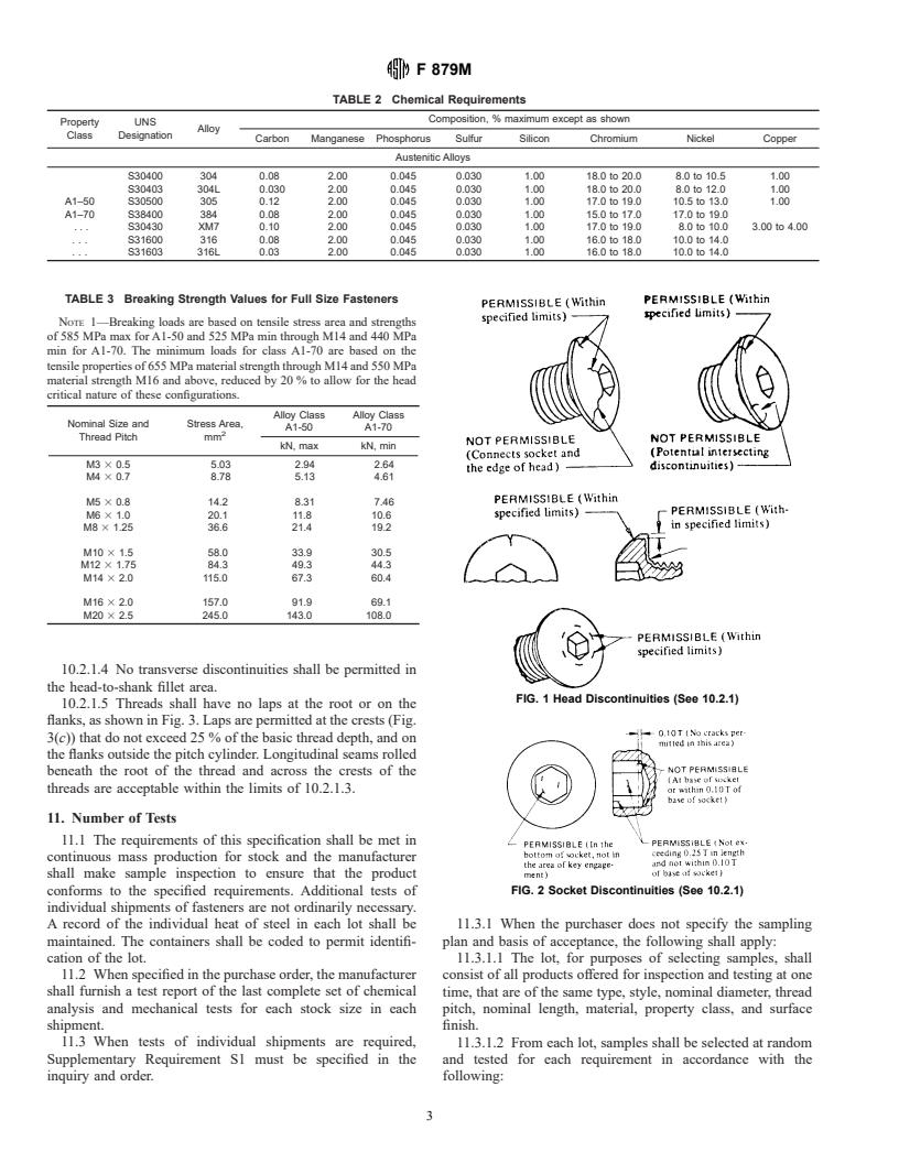 ASTM F879M-98 - Standard Specification for Stainless Steel Socket Button and Flat Countersunk Head Cap Screws [Metric]