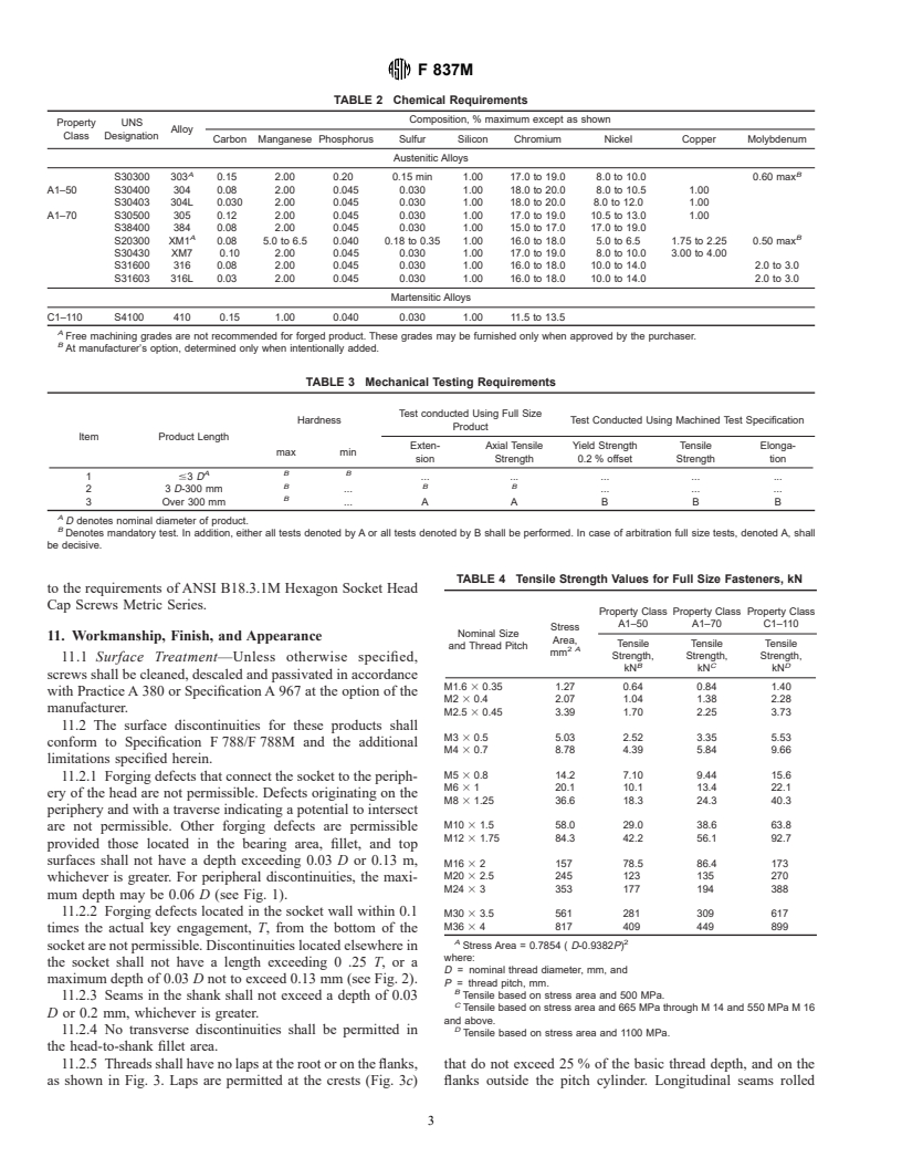 ASTM F837M-00 - Standard Specification for Stainless Steel Socket Head Cap Screws [Metric]