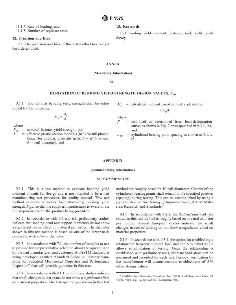 ASTM F1575-95 - Standard Test Method for Determining Bending Yield Moment of Nails