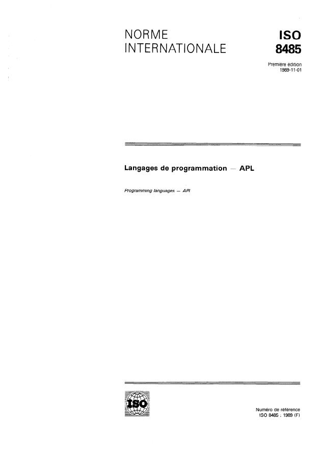 ISO 8485:1989 - Langages de programmation -- APL