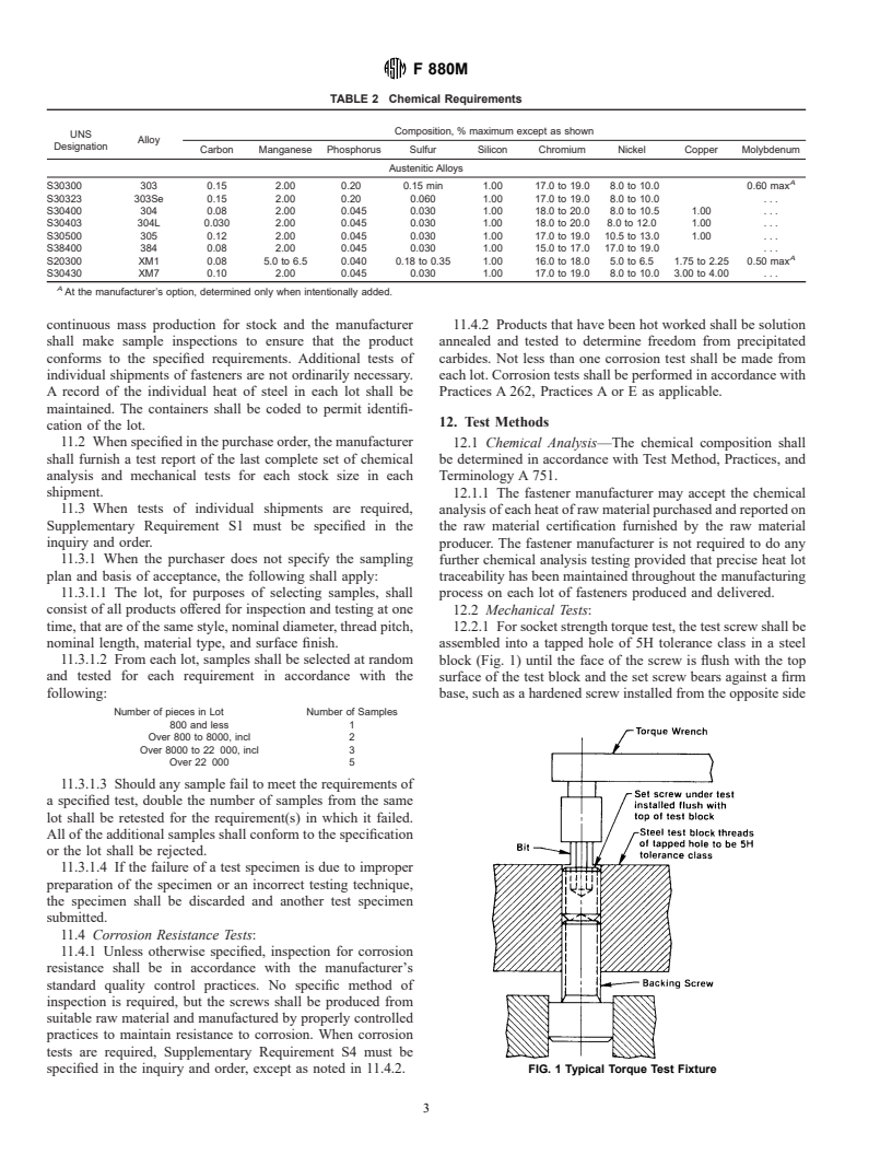 ASTM F880M-98 - Standard Specification for Stainless Steel Socket Set Screws [Metric]