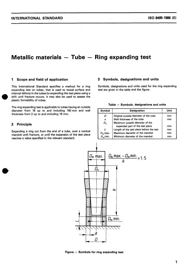 ISO 8495:1986 - Metallic materials -- Tube -- Ring-expanding test