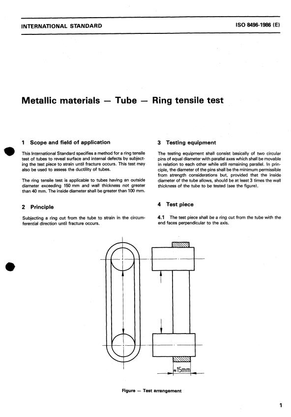 ISO 8496:1986 - Metallic materials -- Tube -- Ring tensile test